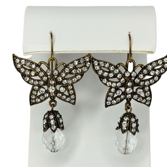 Crystal Black Butterfly Dangle Earrings 2" Jewels Of Legendary Splendor - Picture 1 of 12